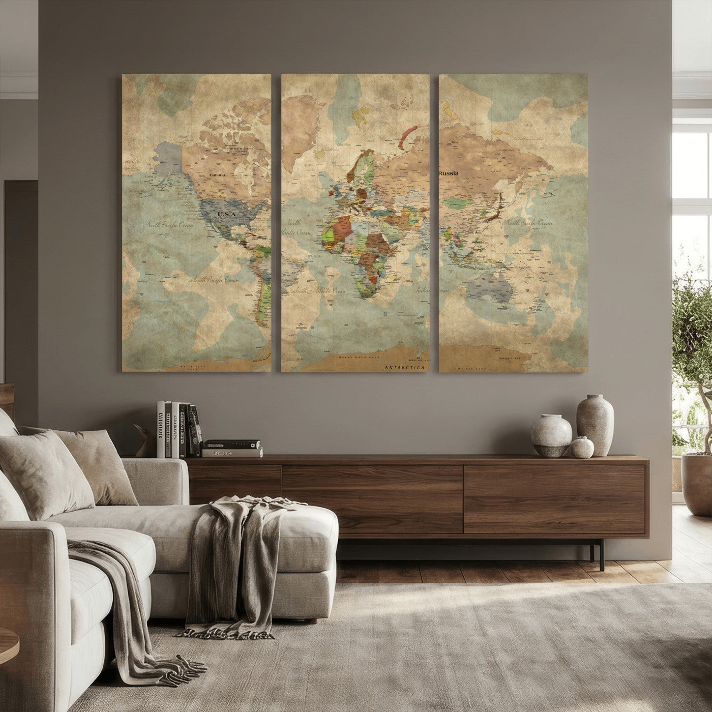 31492148-MGV-CV-36X24 - World Map Wall Art Canvas Print, Modern Decorative Framed Map Artwork Prints for Living Room, Office, Bedroom Wall Decor