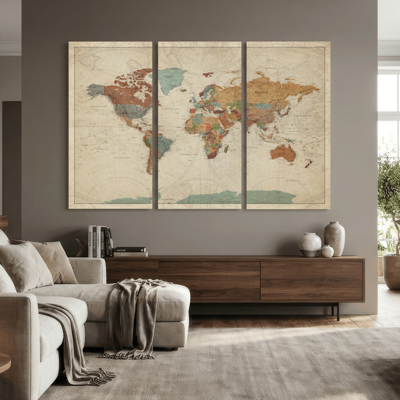 74172497-MGV-CV-36X24 - World Map Wall Art Canvas Print, Modern Decorative Framed Map Artwork Prints for Living Room, Office, Bedroom Wall Decor