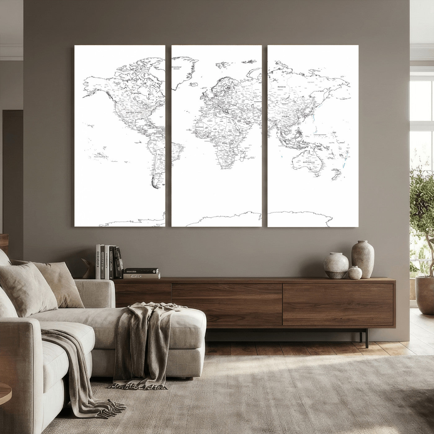 21002736-MGV-CV-36X24 - World Map Wall Art Canvas Print, Modern Decorative Framed Map Artwork Prints for Living Room, Office, Bedroom Wall Decor