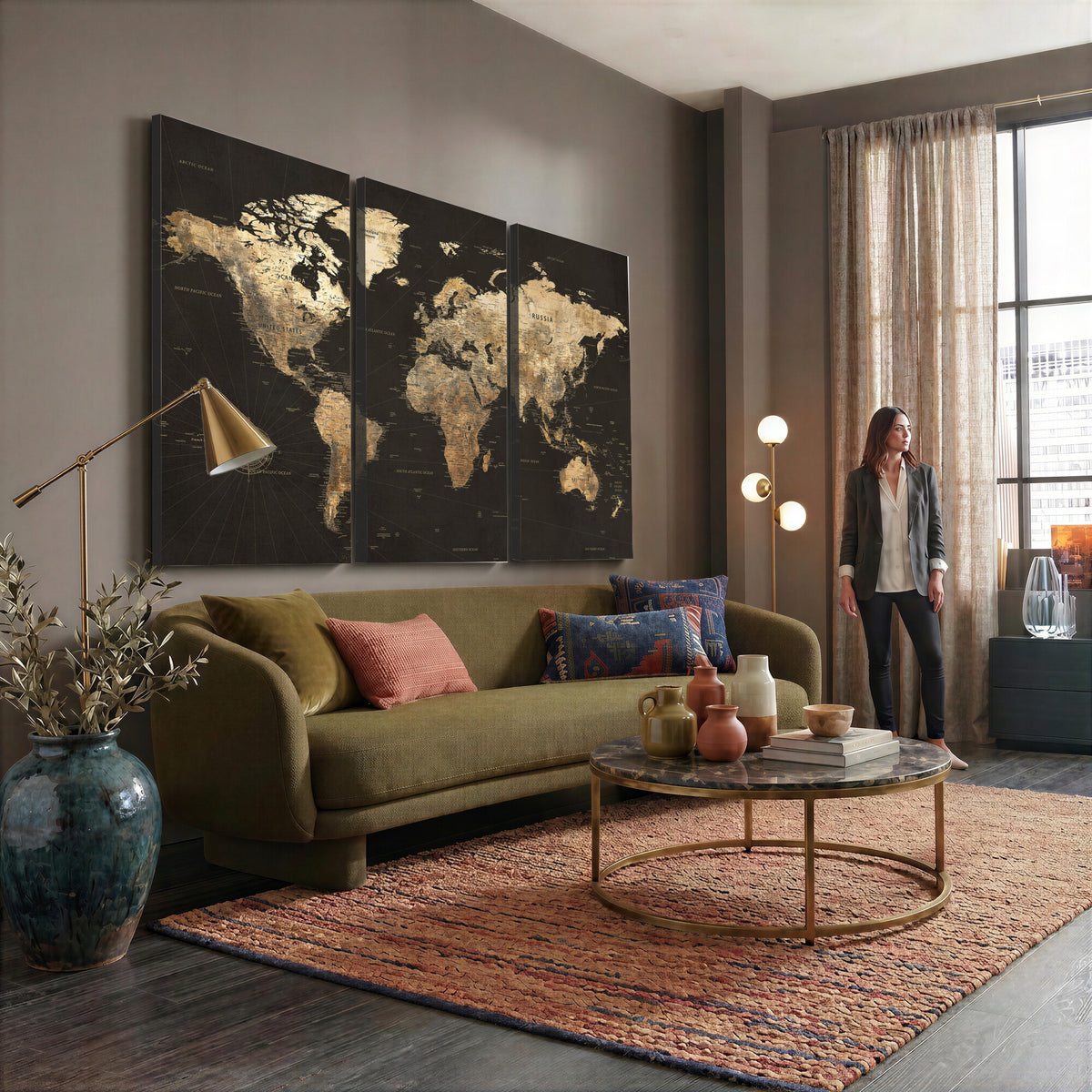 70985630-MGV-CV-36X24 - Framed World Map with Pin Canvas Print – Detailed World Map