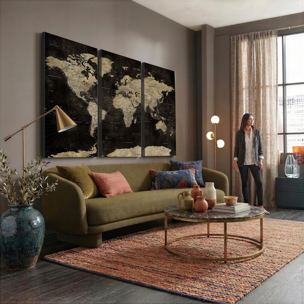 60653880-MGV-CV-36X24 - Push Pin World Map Canvas Wall Art Print, Interactive Travel