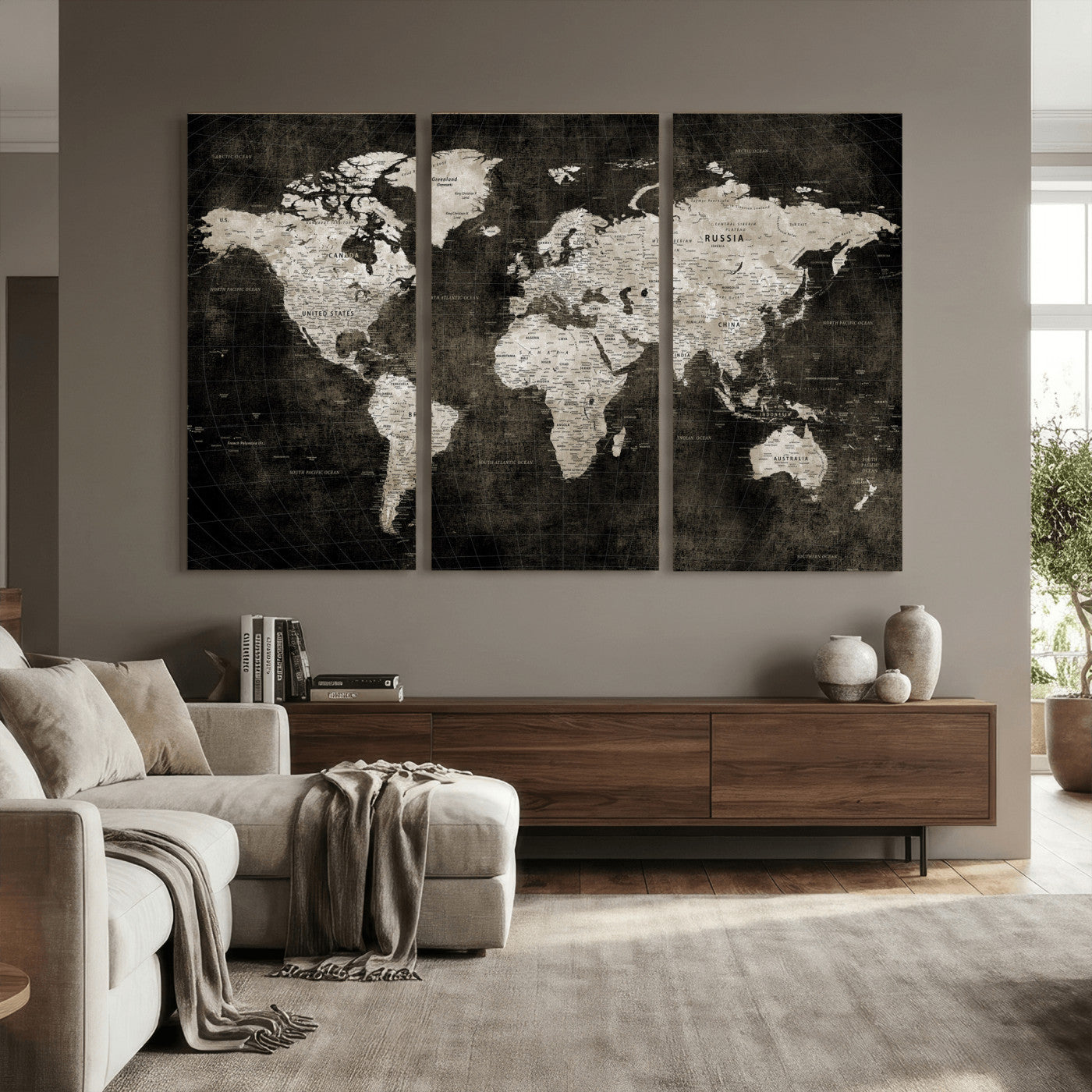 94581666-MGV-CV-36X24 - World Map Wall Art Canvas Print, Modern Decorative Framed Map Artwork Prints for Living Room, Office, Bedroom Wall Decor