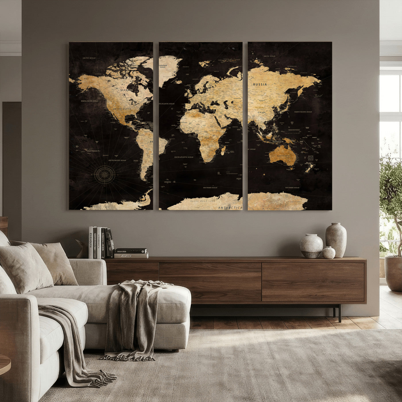 70468159-MGV-CV-36X24 - World Map Wall Art Canvas Print, Modern Decorative Framed Map Artwork Prints for Living Room, Office, Bedroom Wall Decor