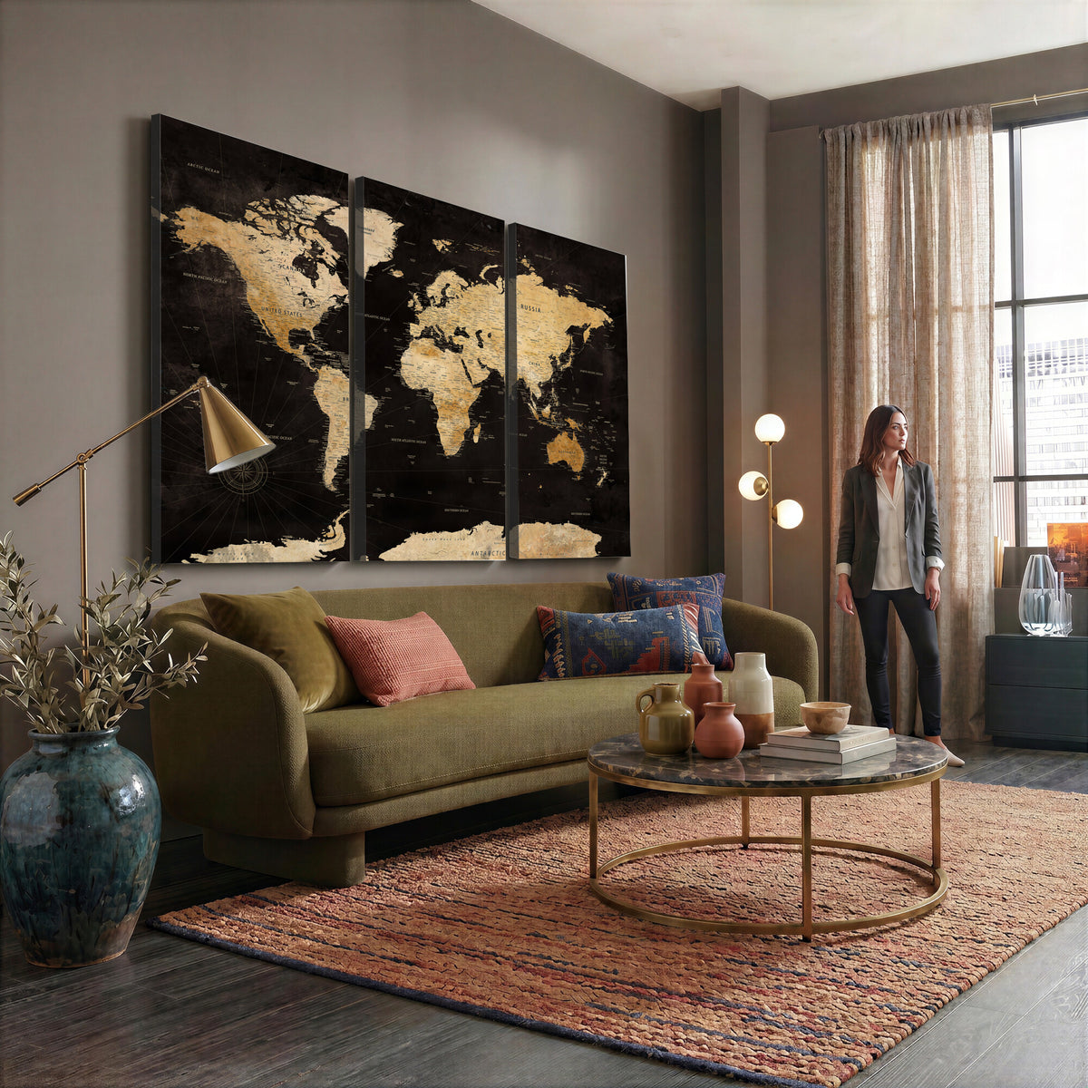 70468159-MGV-CV-36X24 - Extra Large World Map Canvas Print – Detailed Map Classic