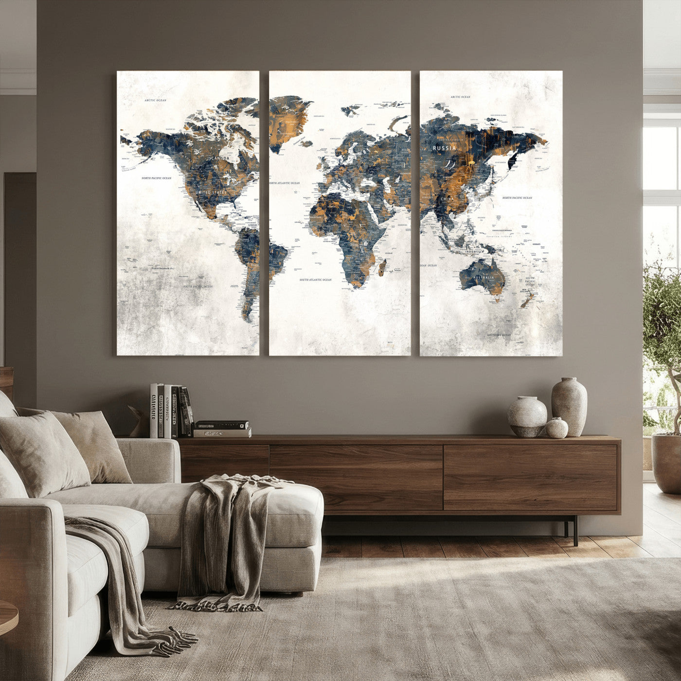 52451147-MGV-CV-36X24 - World Map Wall Art Canvas Print, Modern Decorative Framed Map Artwork Prints for Living Room, Office, Bedroom Wall Decor