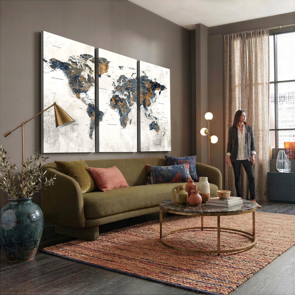 52451147-MGV-CV-36X24 - World Map Wall Art Canvas Print for Office Wall Decor