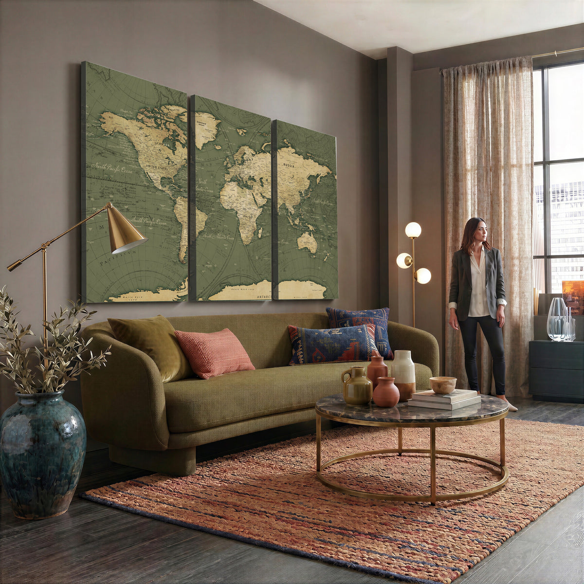 75846040-MGV-CV-36X24 - Large World Map Canvas Wall Art Print for Study Room Decor -