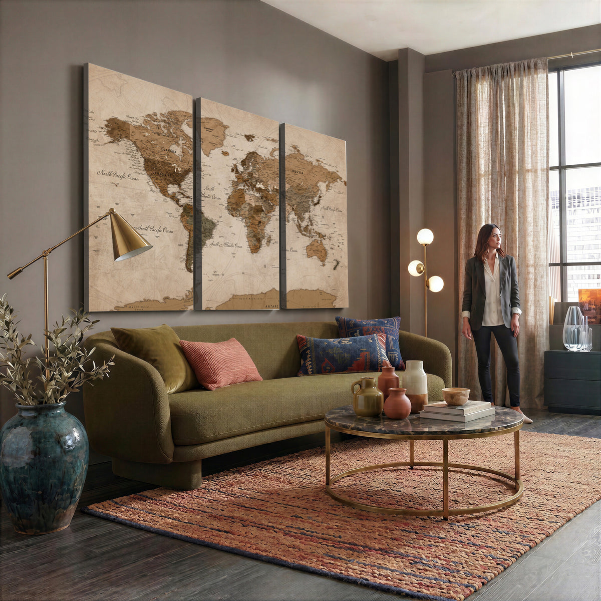 40064188-MGV-CV-36X24 - World Map Wall Art Canvas Print, Modern Decorative Framed Map Artwork Prints for Living Room, Office, Bedroom Wall Decor