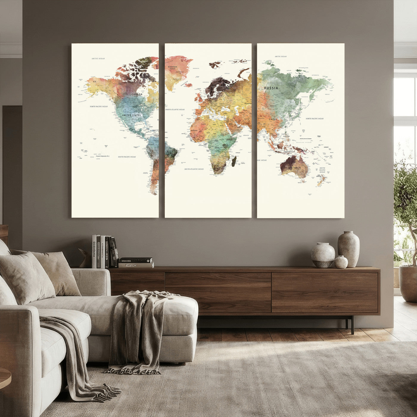 64206059-MGV-CV-36X24 - World Map Wall Art Canvas Print, Modern Decorative Framed Map Artwork Prints for Living Room, Office, Bedroom Wall Decor