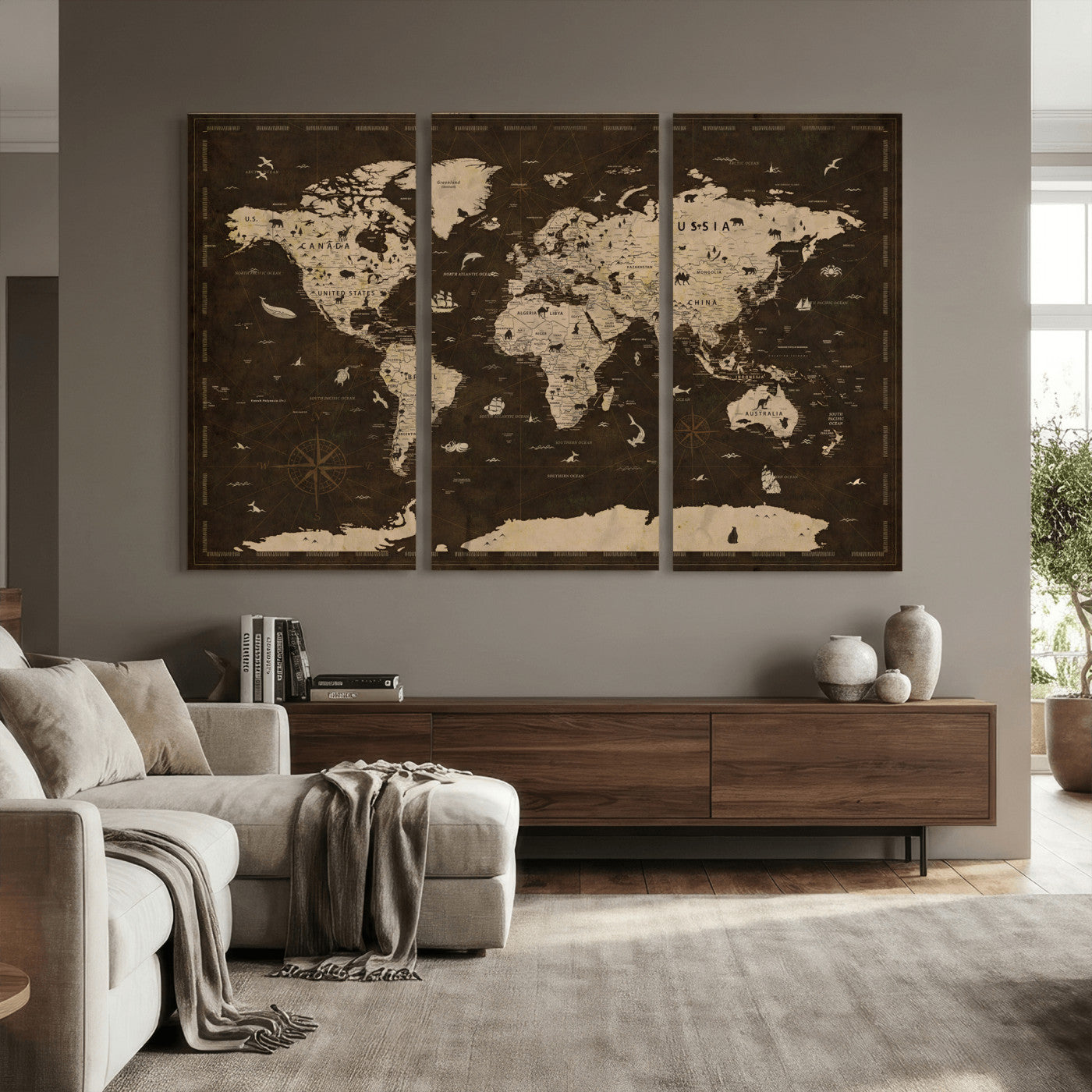 44276398-MGV-CV-36X24 - World Map Wall Art Canvas Print, Modern Decorative Framed Map Artwork Prints for Living Room, Office, Bedroom Wall Decor