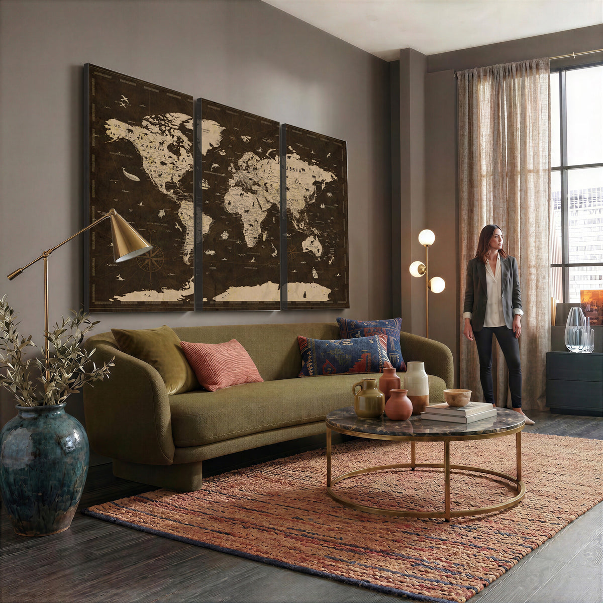 44276398-MGV-CV-36X24 - World Map Wall Art Canvas Print, Modern Decorative Framed Map Artwork Prints for Living Room, Office, Bedroom Wall Decor
