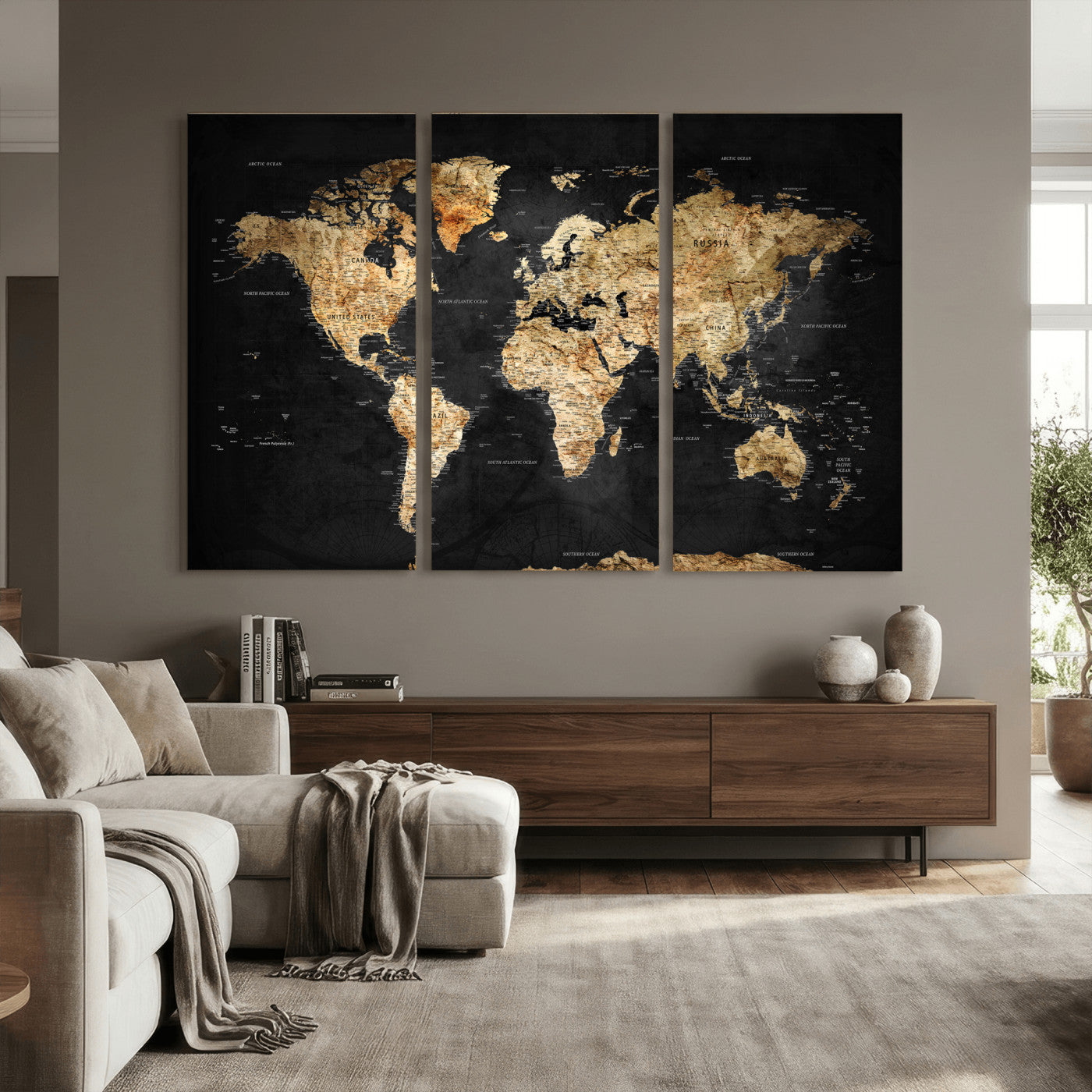 23568589-MGV-CV-36X24 - World Map Wall Art Canvas Print, Modern Decorative Framed Map Artwork Prints for Living Room, Office, Bedroom Wall Decor