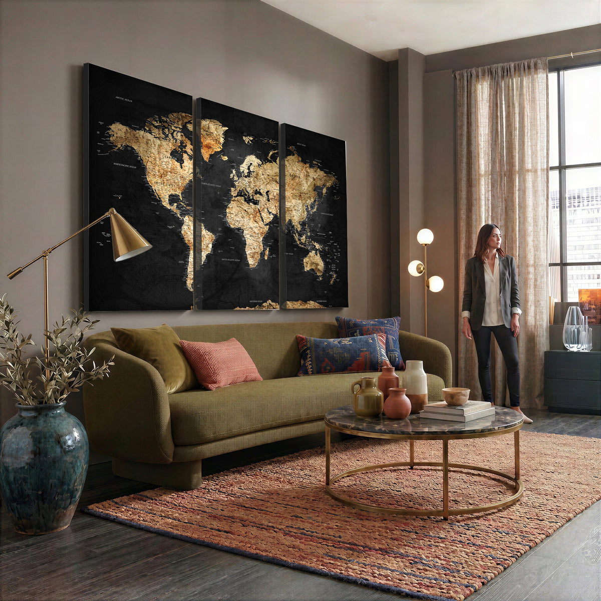 23568589-MGV-CV-36X24 - World Map Wall Art Canvas Print, Modern Decorative Framed Map Artwork Prints for Living Room, Office, Bedroom Wall Decor