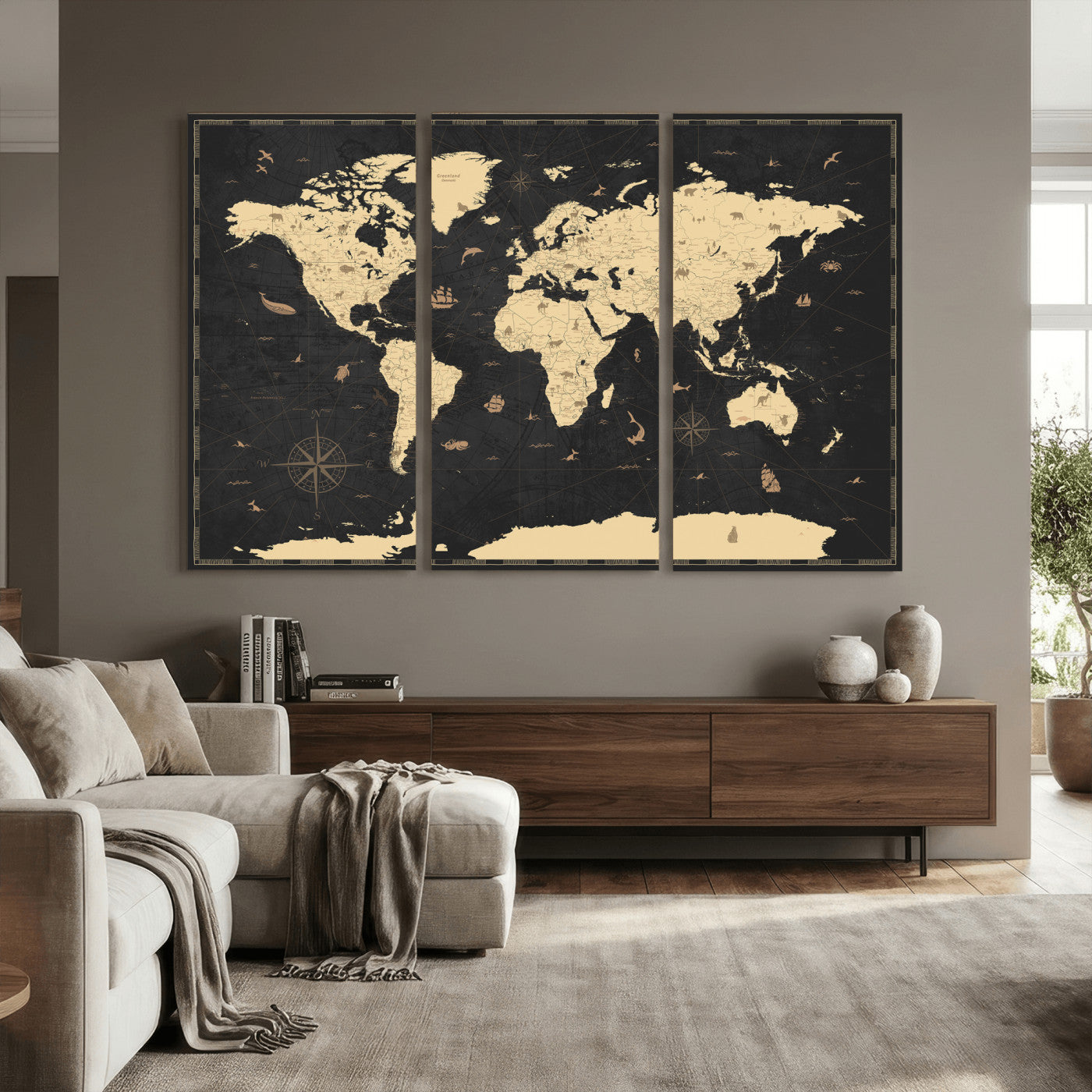 75220264-MGV-CV-36X24 - World Map Wall Art Canvas Print, Modern Decorative Framed Map Artwork Prints for Living Room, Office, Bedroom Wall Decor