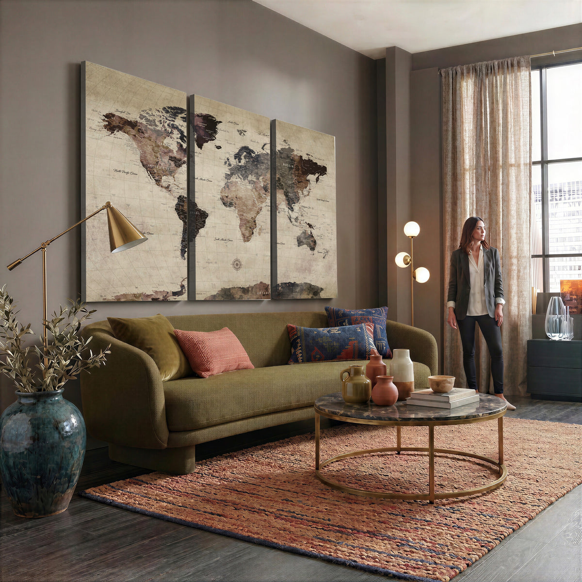 60560672-MGV-CV-36X24 - World Map Wall Art Canvas Print, Modern Decorative Framed Map Artwork Prints for Living Room, Office, Bedroom Wall Decor