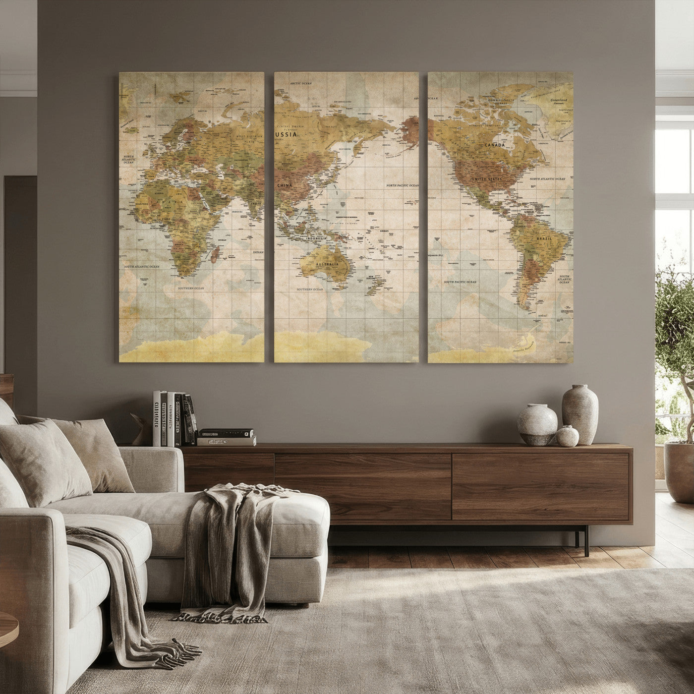 22305205-MGV-CV-36X24 - World Map Wall Art Canvas Print, Modern Decorative Framed Map Artwork Prints for Living Room, Office, Bedroom Wall Decor