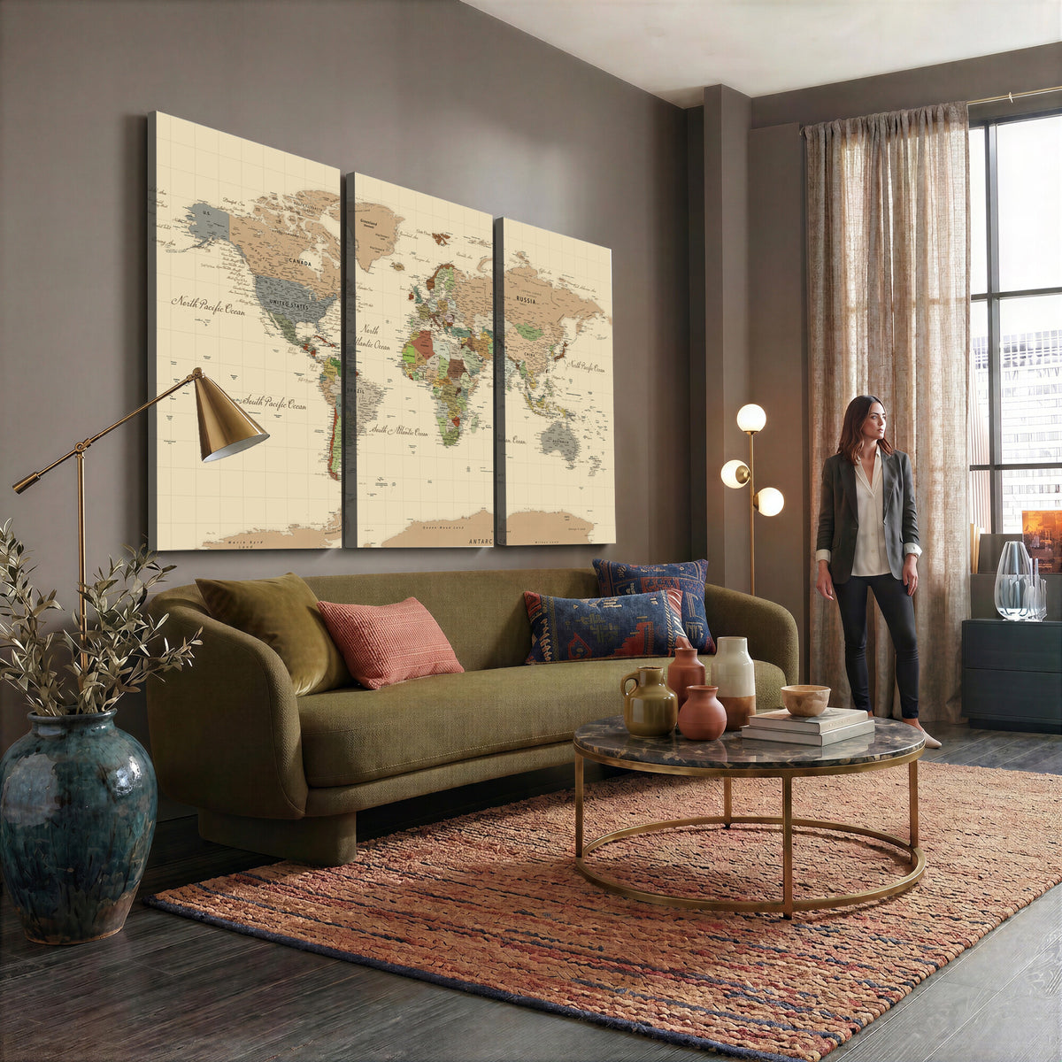 31407854-MGV-CV-36X24 - World Map Wall Art Canvas Print, Modern Decorative Framed Map Artwork Prints for Living Room, Office, Bedroom Wall Decor