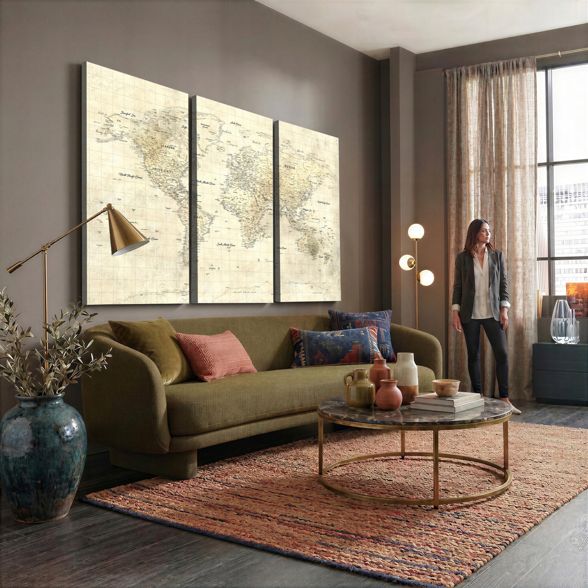 17101439-MGV-CV-36X24 - World Map Wall Art Canvas Print, Modern Decorative Framed Map Artwork Prints for Living Room, Office, Bedroom Wall Decor
