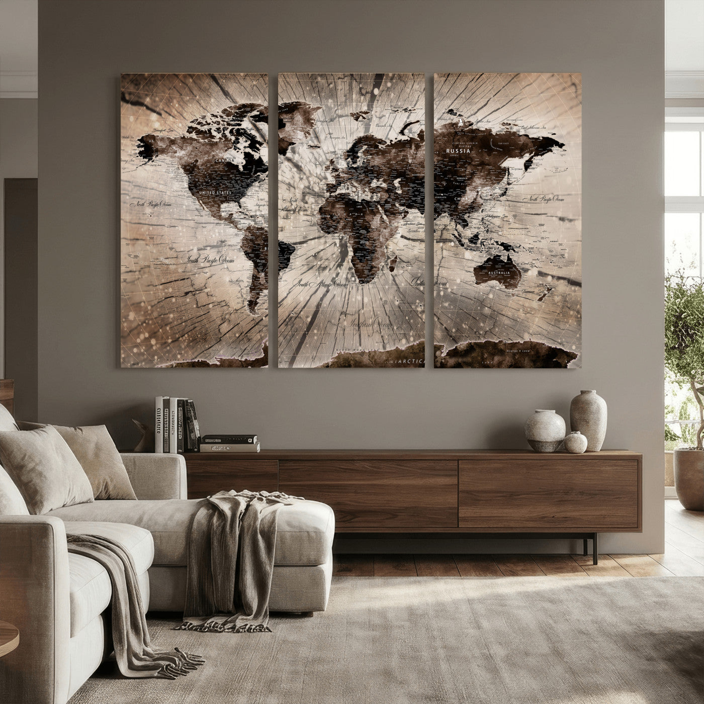 94623295-MGV-CV-36X24 - World Map Wall Art Canvas Print, Modern Decorative Framed Map Artwork Prints for Living Room, Office, Bedroom Wall Decor