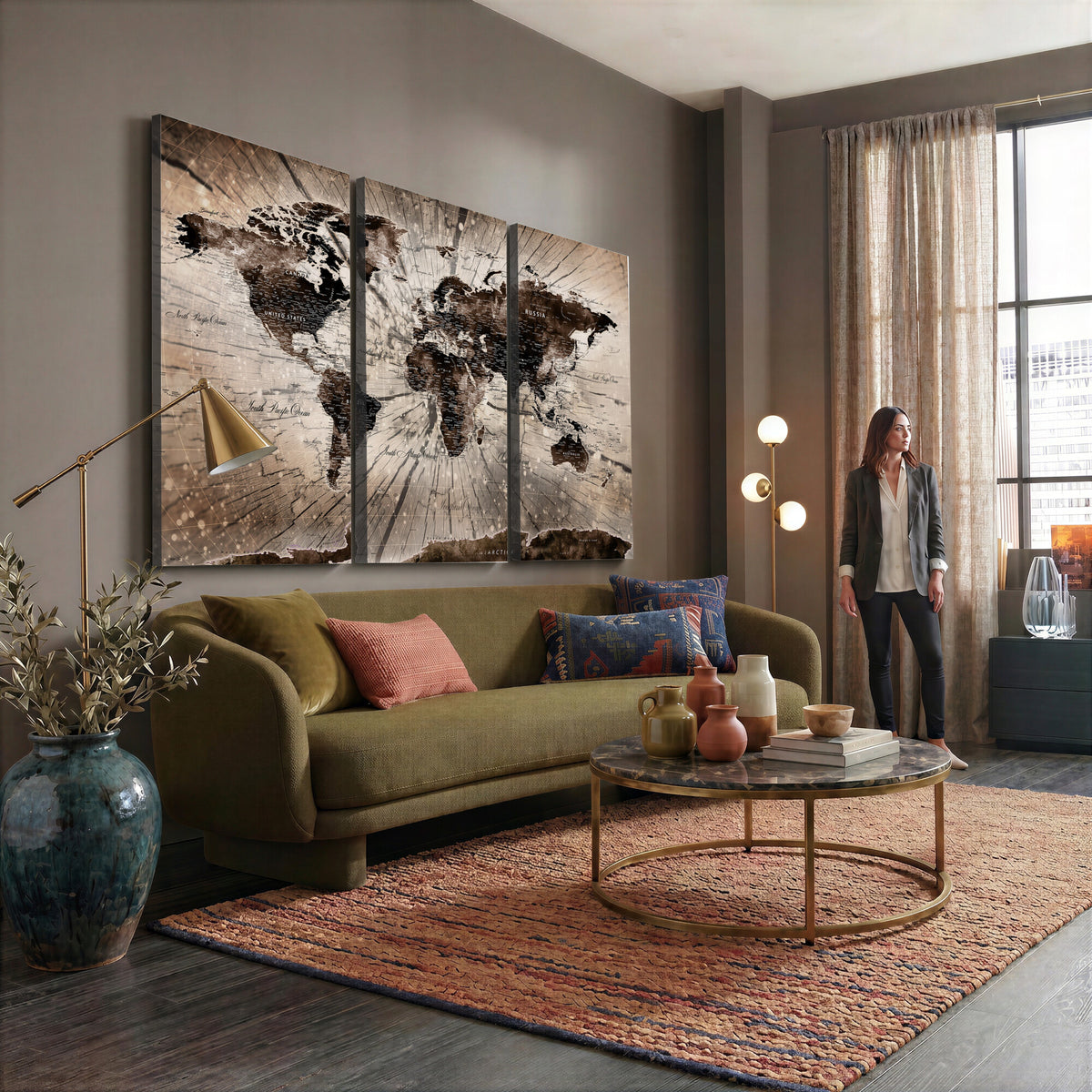 94623295-MGV-CV-36X24 - World Map Wall Art Canvas Print, Modern Decorative Framed Map Artwork Prints for Living Room, Office, Bedroom Wall Decor