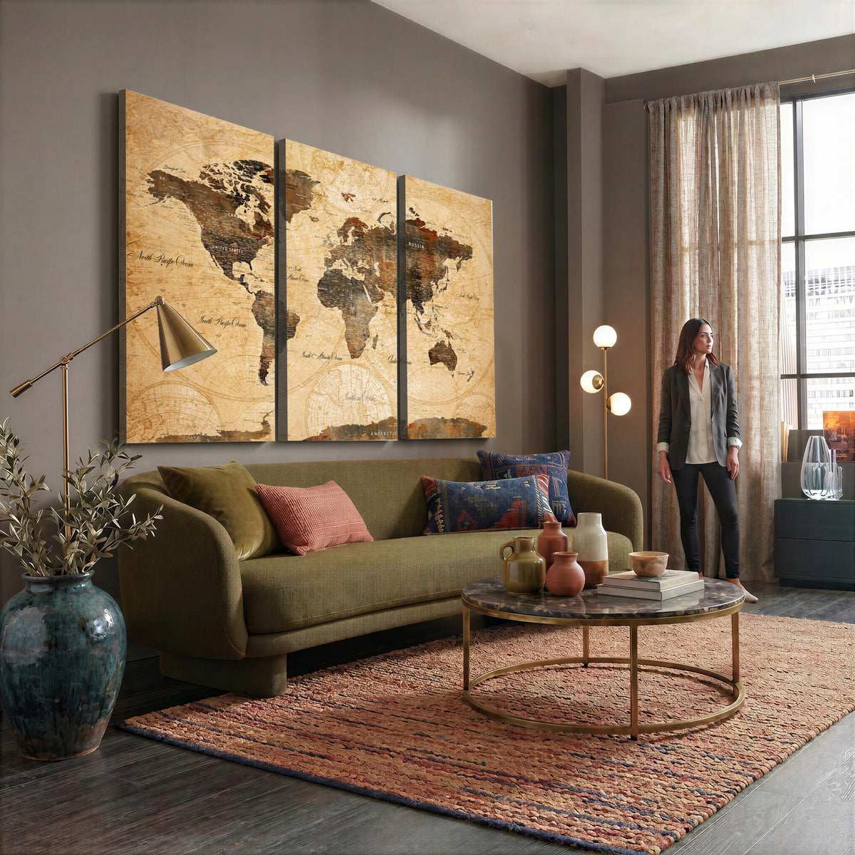 63156625-MGV-CV-36X24 - World Map Wall Art Canvas Print, Modern Decorative Framed Map Artwork Prints for Living Room, Office, Bedroom Wall Decor