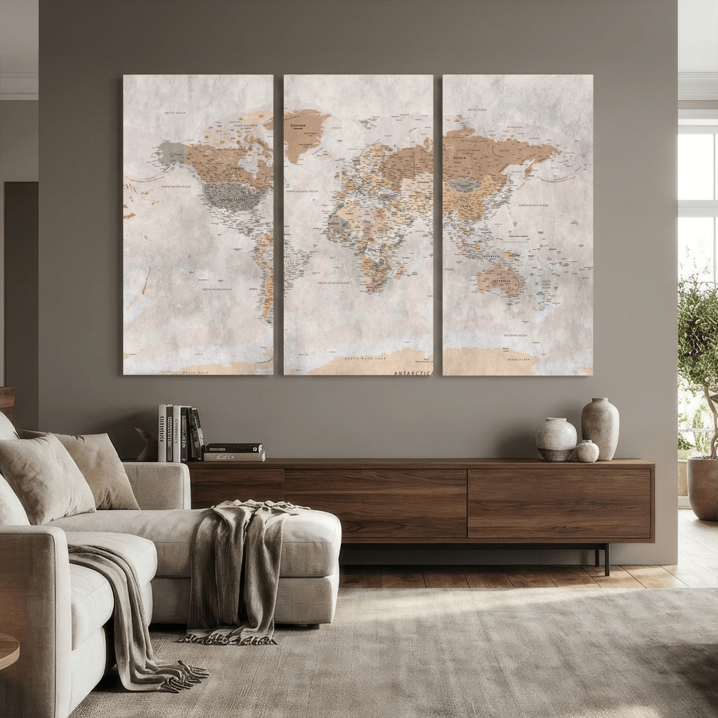 34051638-MGV-CV-36X24 - World Map Wall Art Canvas Print, Modern Decorative Framed Map Artwork Prints for Living Room, Office, Bedroom Wall Decor