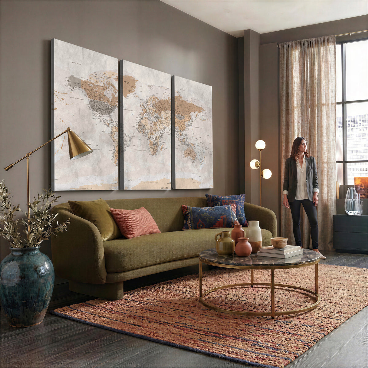34051638-MGV-CV-36X24 - Detailed World Map Wall Art Canvas Print for Home and Office Decor