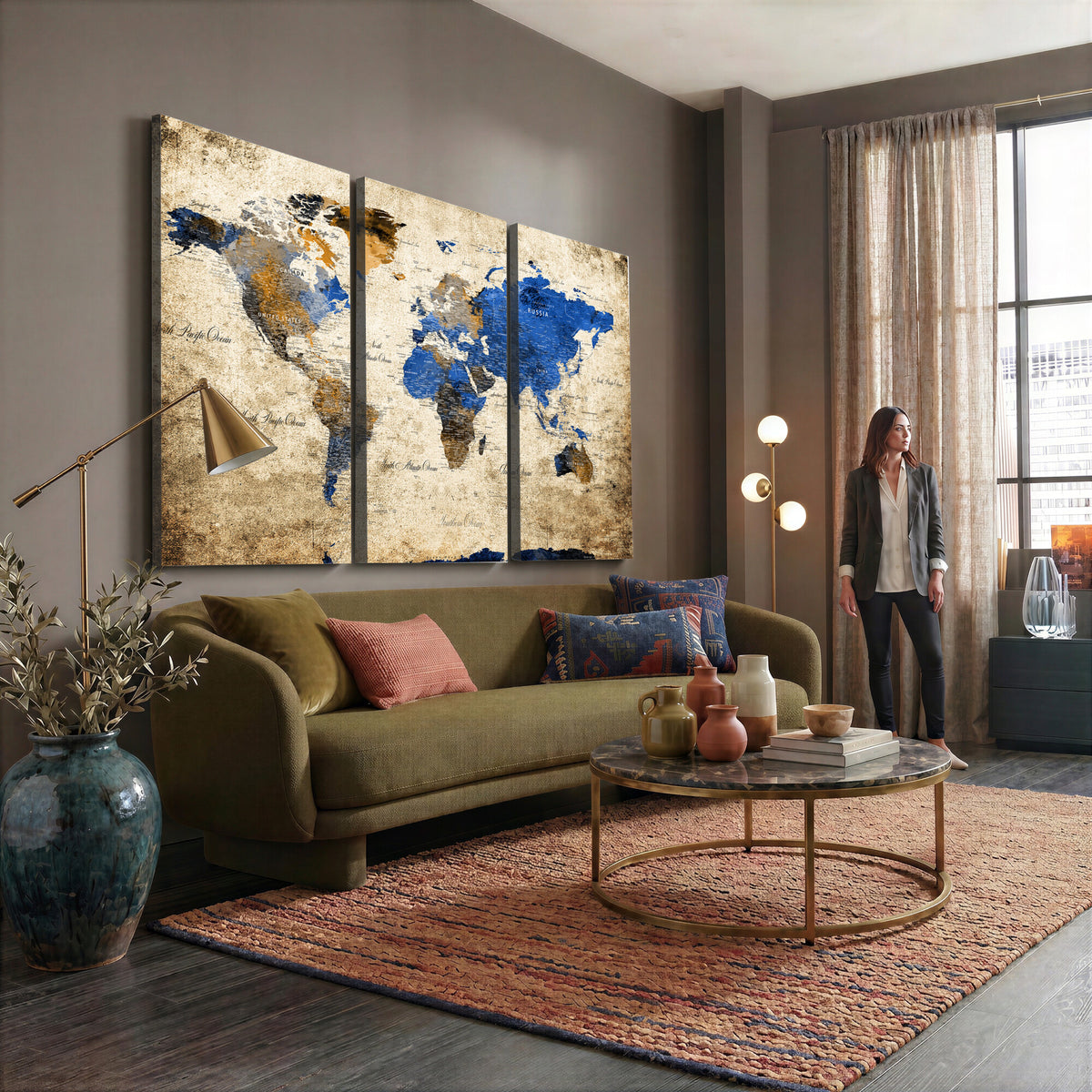 27314341-MGV-CV-36X24 - World Map Wall Art Canvas Print, Modern Decorative Framed Map Artwork Prints for Living Room, Office, Bedroom Wall Decor