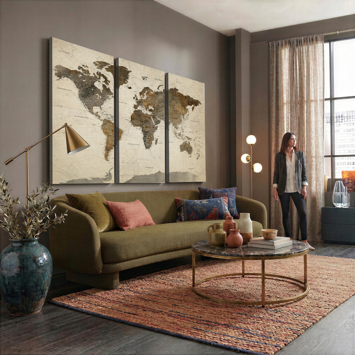 49623468-MGV-CV-36X24 - World Map Wall Art Canvas Print, Modern Decorative Framed Map Artwork Prints for Living Room, Office, Bedroom Wall Decor