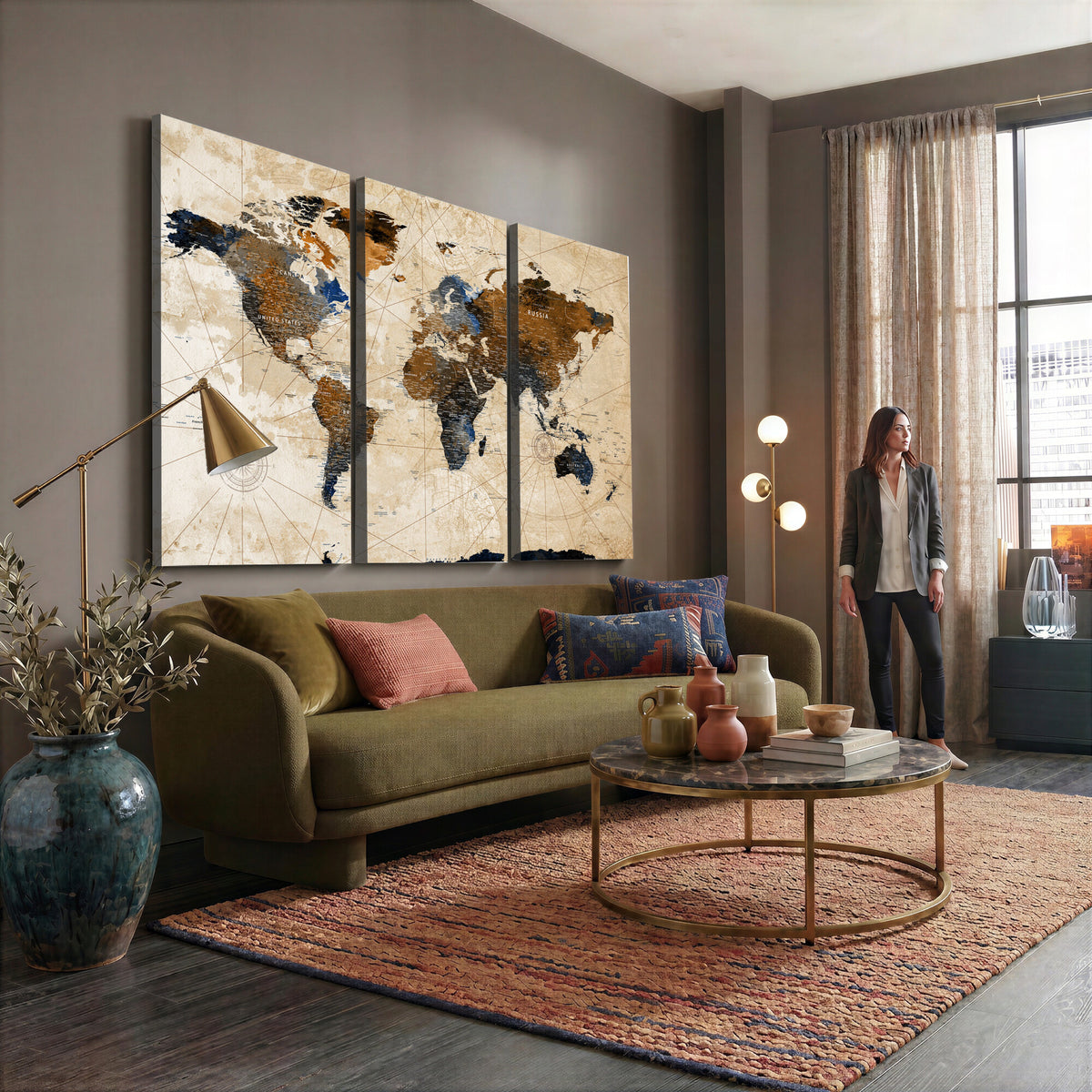 15727090-MGV-CV-36X24 - World Map Wall Art Canvas Print, Modern Decorative Framed Map Artwork Prints for Living Room, Office, Bedroom Wall Decor