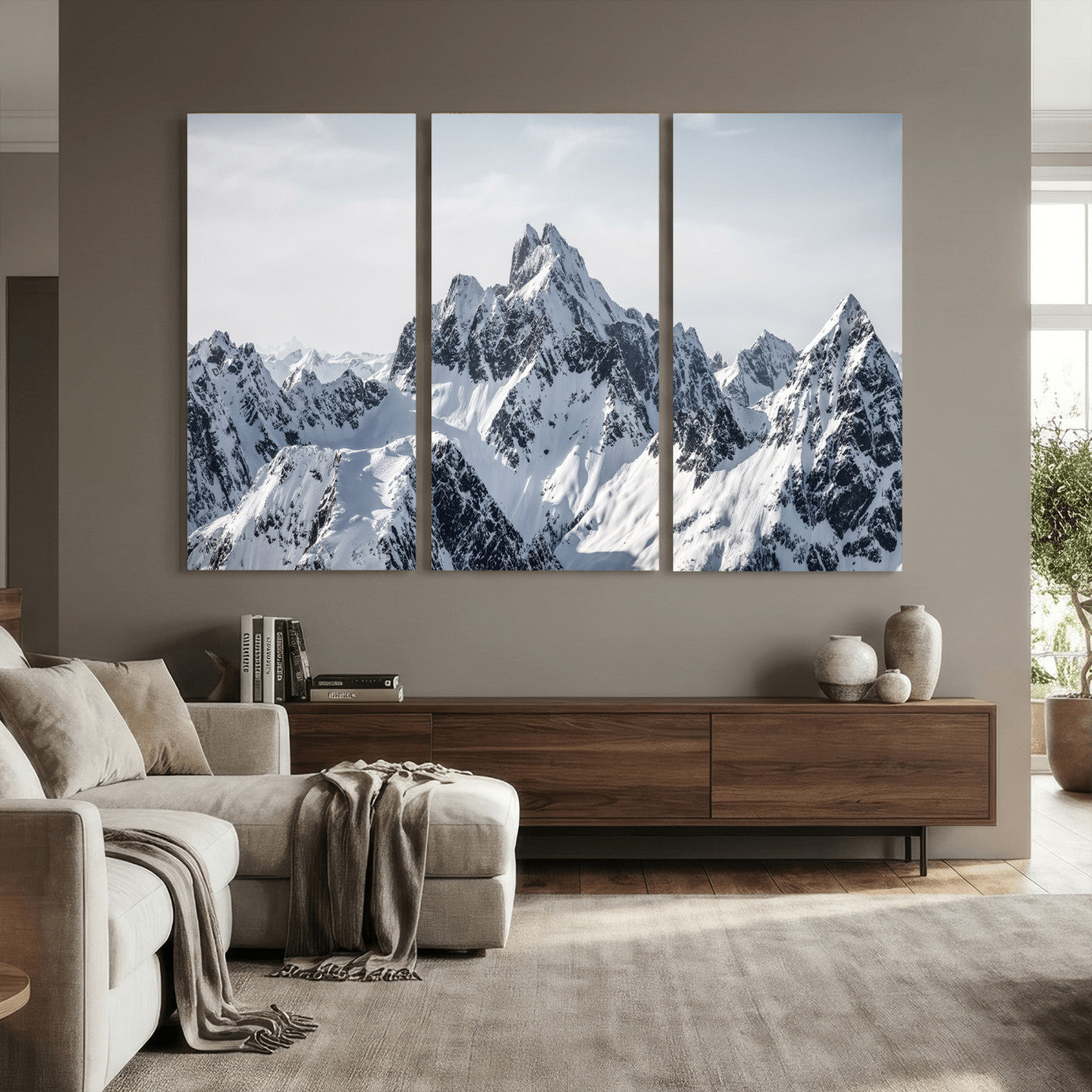 33126265-MGV-CV-36X24 - Snowy Mountain Range Canvas Print, Alpine Peaks Landscape Wall Art, Framed Canvas Ready to Hang