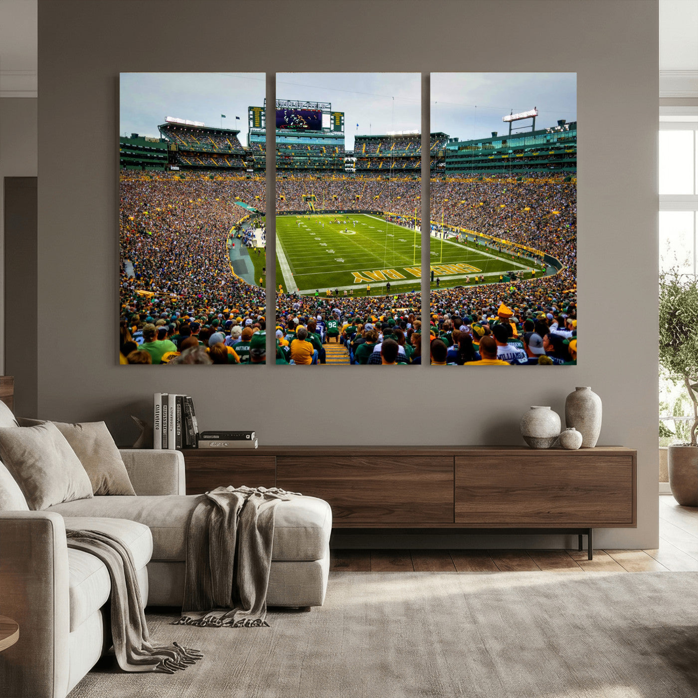 56521752-MGV-CV-36X24 - Green Bay Packers Stadium Wall Art Canvas Print, Lambeau Field Football Stadium Artwork, Framed Wall Art Ready to Hang