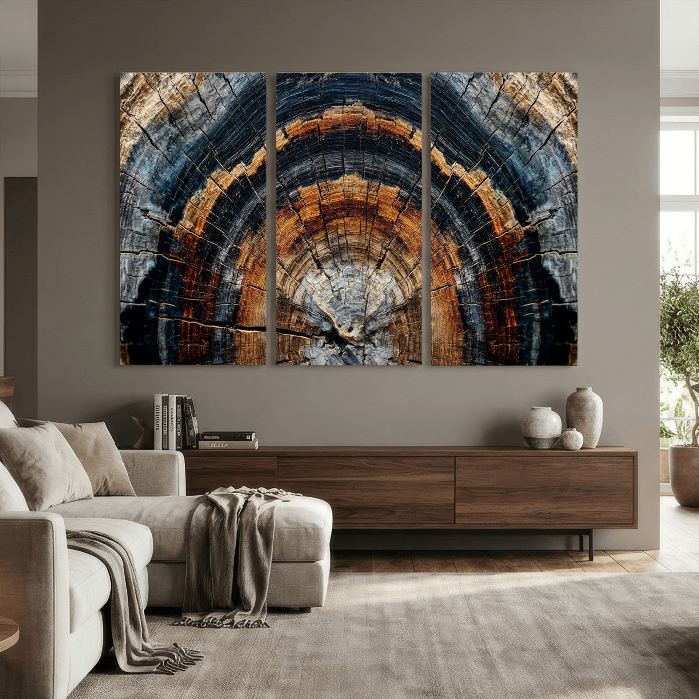 92693966A-MGV-CV-36X24 - Abstract Wood Grain Canvas Print, Tree Ring Pattern Wall Art, Framed Canvas Ready to Hang