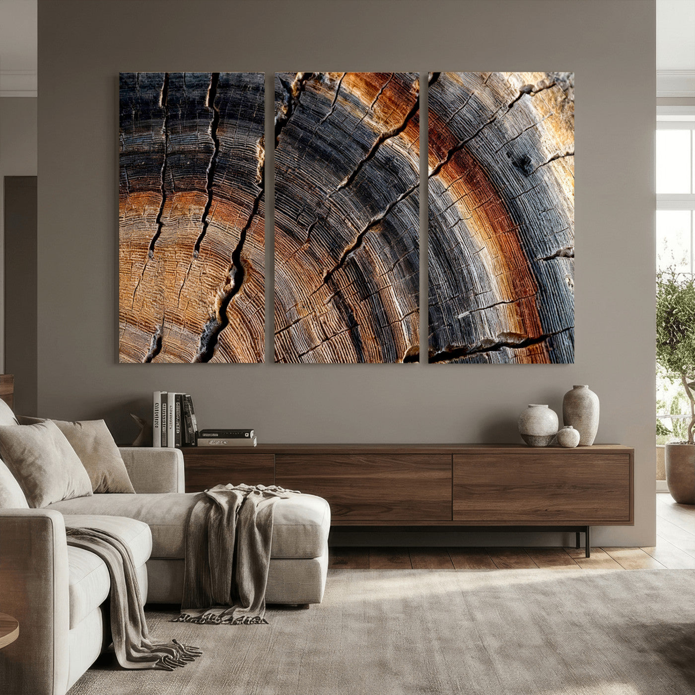 92693966E-MGV-CV-36X24 - Framed Large Abstract Wood Grain Canvas Print, Tree Ring Pattern Wall Art, Framed Canvas Ready to Hang