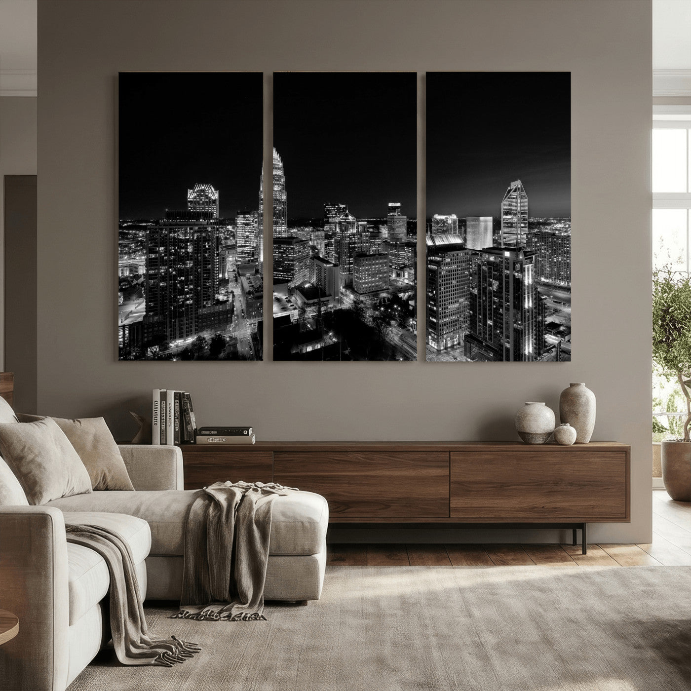 68329345-MGV-CV-36X24 - Atlanta Skyline Wall Art Canvas Print, Atlanta Downtown Night Cityscape Print for Modern Urban Wall Decor