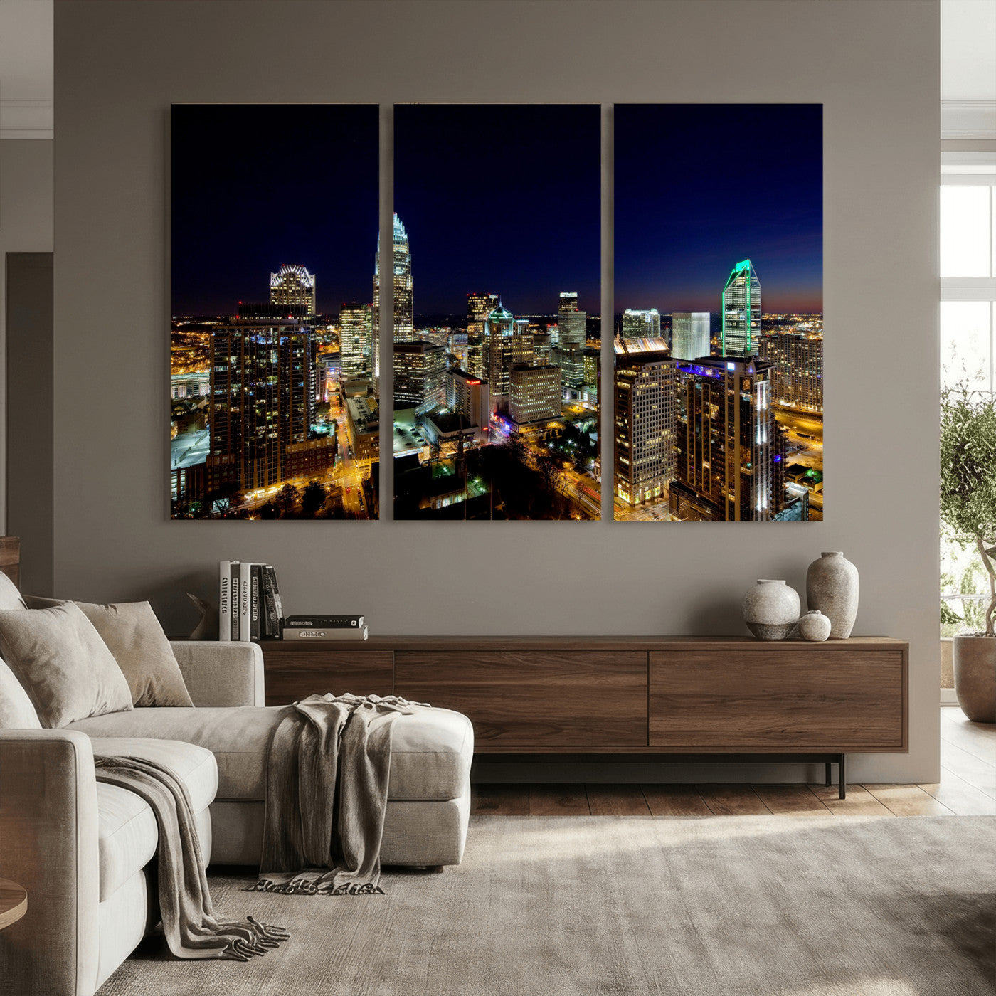 47163738-MGV-CV-36X24 - Atlanta Skyline Wall Art Canvas Print, Atlanta Downtown Night Cityscape Print for Modern Urban Wall Decor