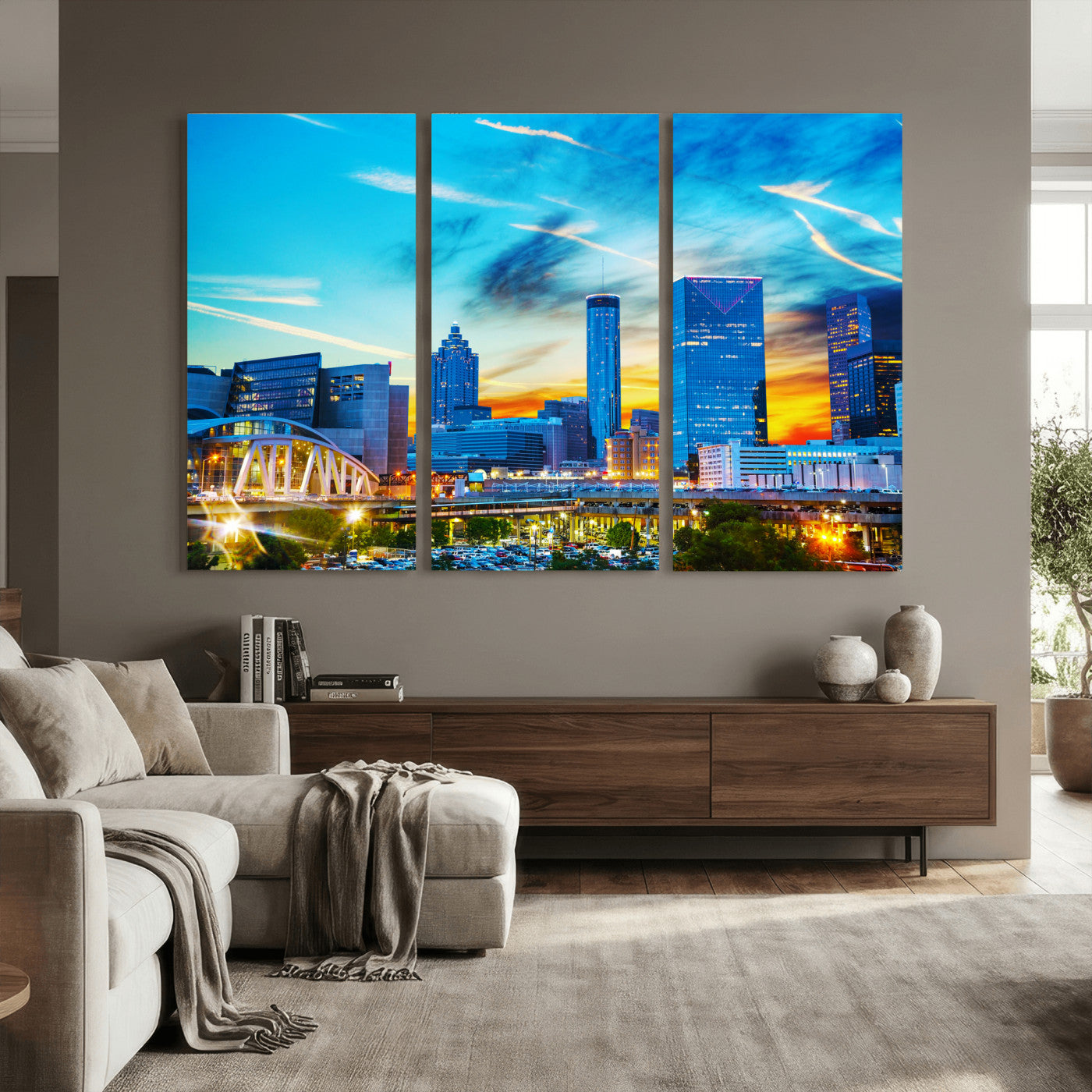23097797-MGV-CV-36X24 - Atlanta Skyline Wall Art Canvas Print, Atlanta Downtown Night Cityscape Print for Modern Urban Wall Decor