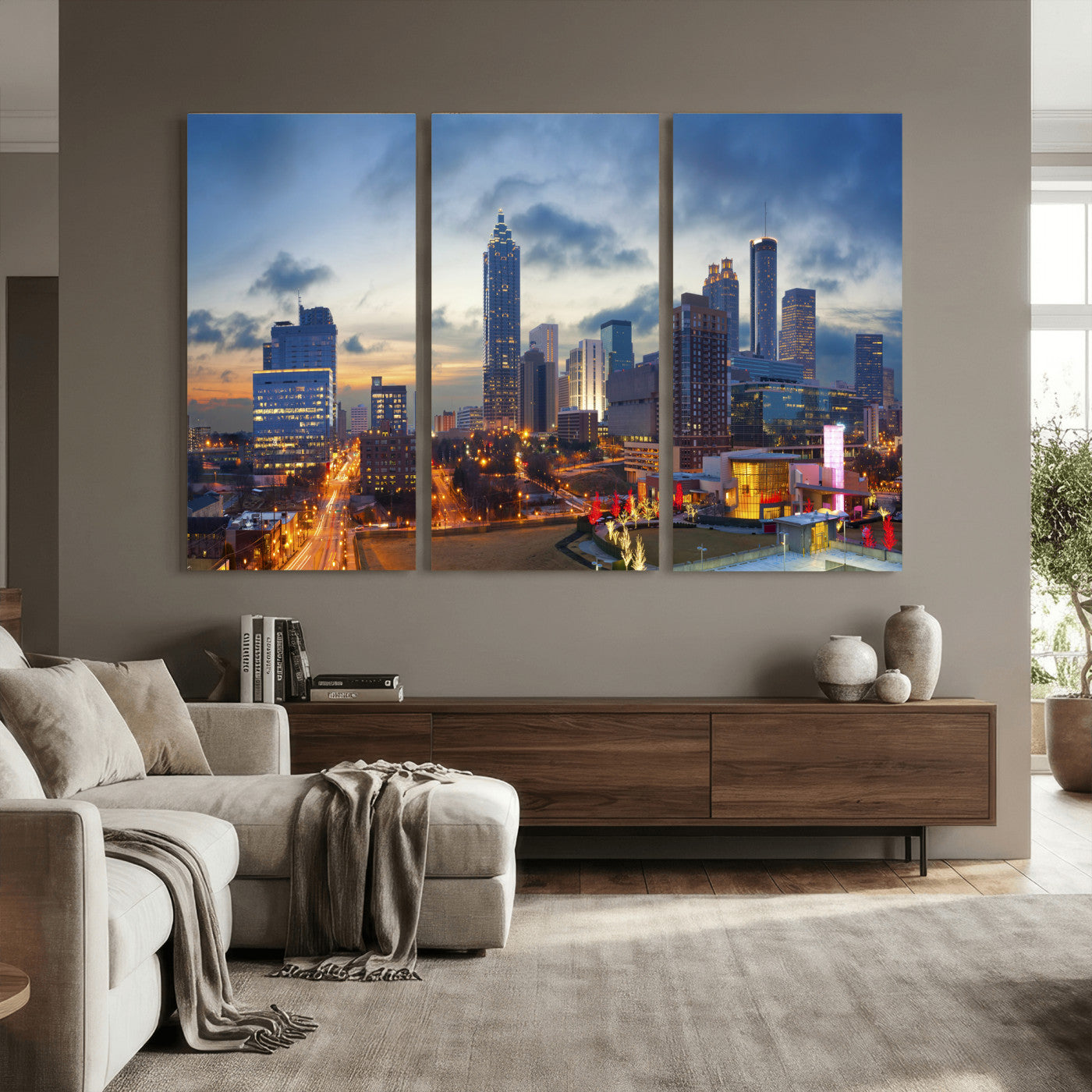 18461309-MGV-CV-36X24 - Atlanta Skyline Wall Art Canvas Print, Atlanta Downtown Night Cityscape Print for Modern Urban Wall Decor