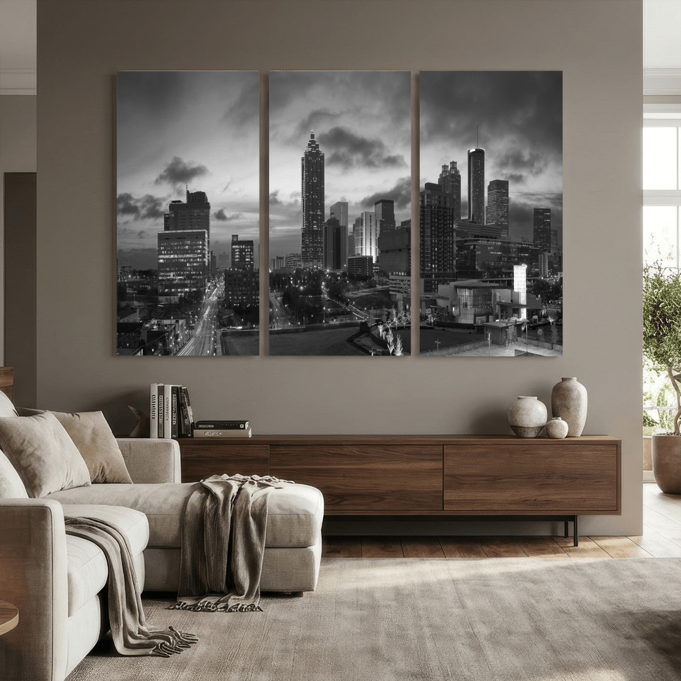 91959506-MGV-CV-36X24 - Atlanta Skyline Wall Art Canvas Print, Atlanta Downtown Night Cityscape Print for Modern Urban Wall Decor