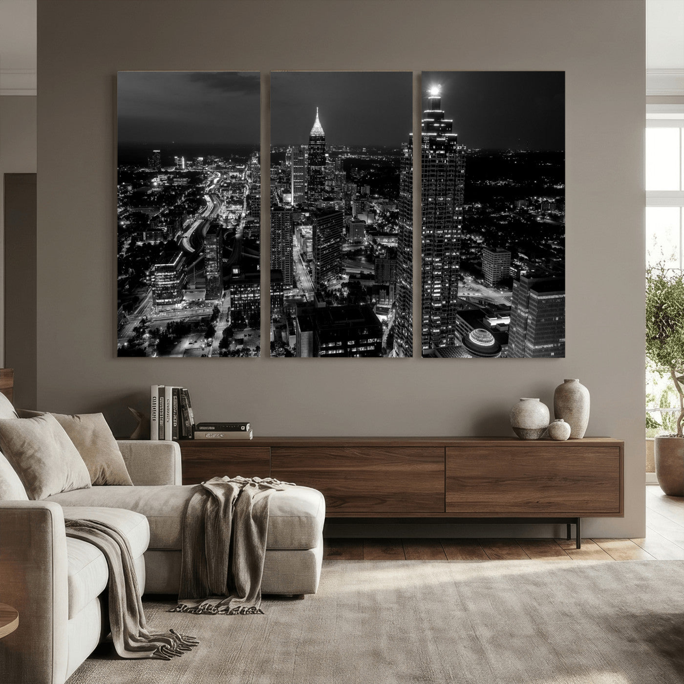 56773510-MGV-CV-36X24 - Atlanta Skyline Wall Art Canvas Print, Atlanta Downtown Night Cityscape Print for Modern Urban Wall Decor