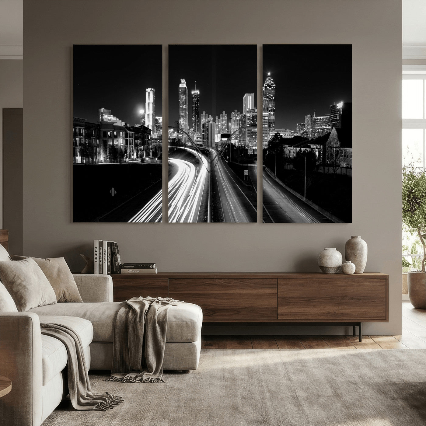 80330064-MGV-CV-36X24 - Atlanta Skyline Wall Art Canvas Print, Atlanta Downtown Night Cityscape Print for Modern Urban Wall Decor