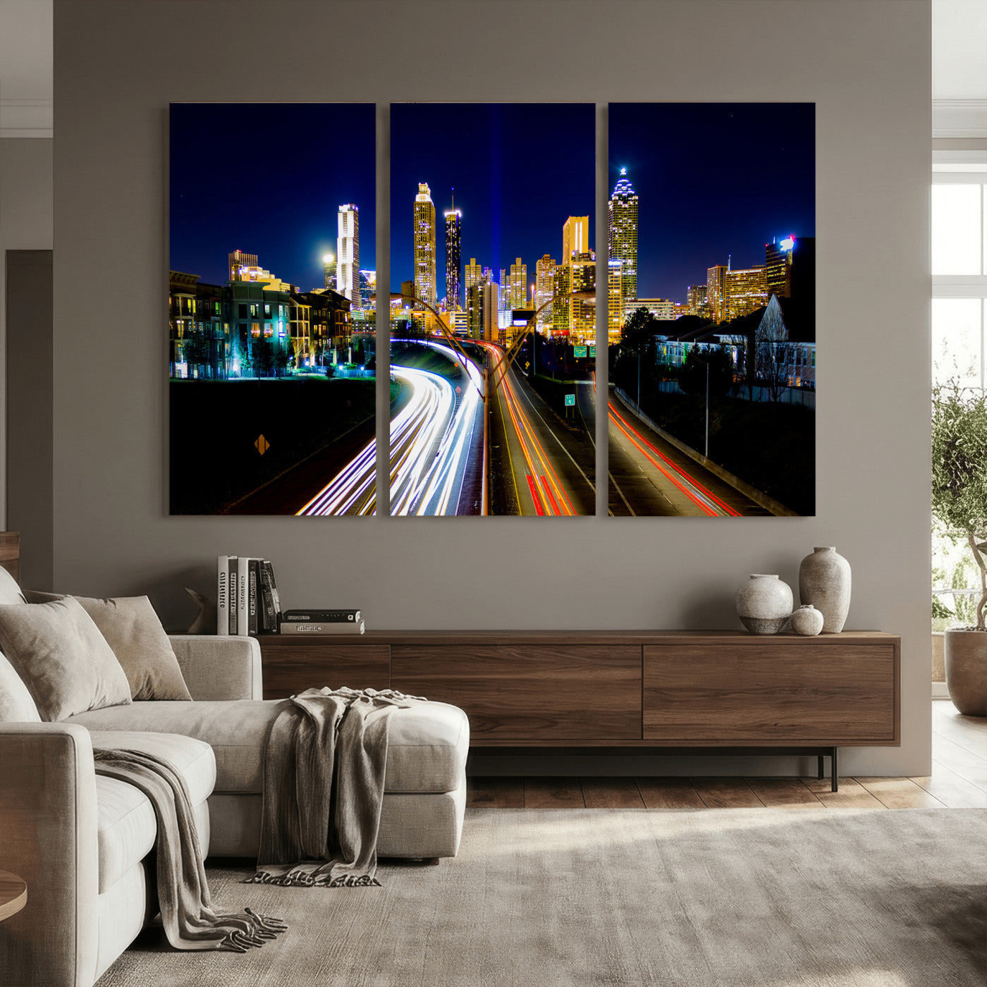 12967464-MGV-CV-36X24 - Atlanta Skyline Wall Art Canvas Print, Atlanta Downtown Night Cityscape Print for Modern Urban Wall Decor