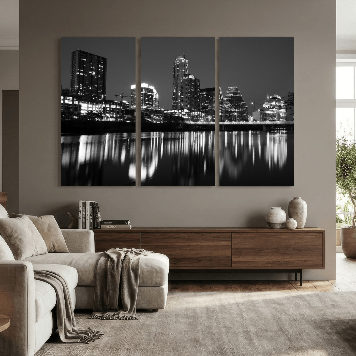 38129554-MGV-CV-36X24 - Austin Skyline Wall Art Canvas Print, Austin Downtown Night Cityscape Print for Modern Urban Wall Decor