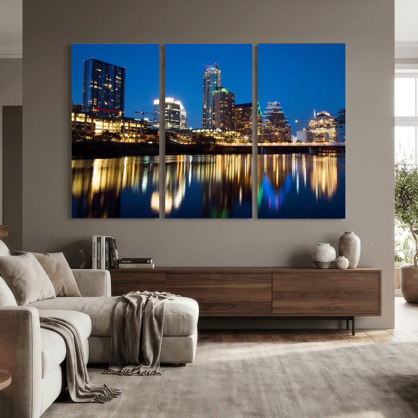 21916206-MGV-CV-36X24 - Austin Skyline Wall Art Canvas Print, Austin Downtown Night Cityscape Print for Modern Urban Wall Decor