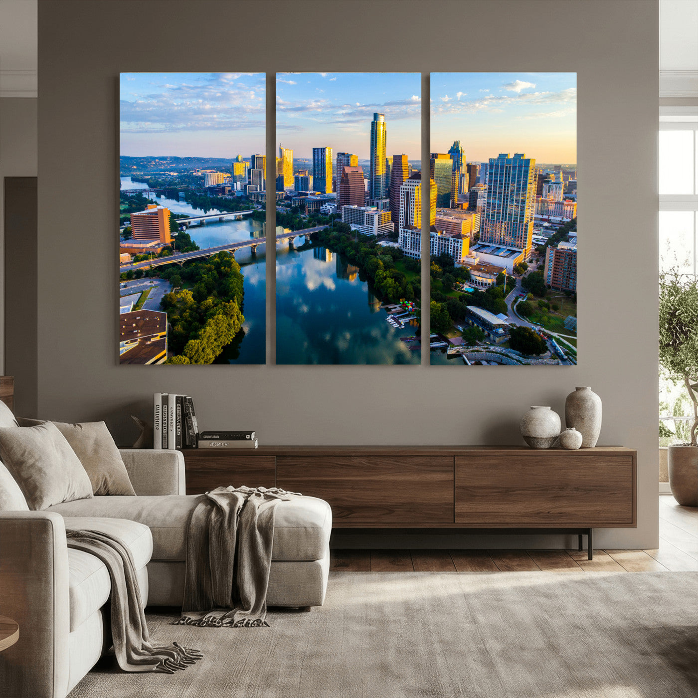33675326-MGV-CV-36X24 - Austin Skyline Wall Art Canvas Print, Austin Downtown Night Cityscape Print for Modern Urban Wall Decor