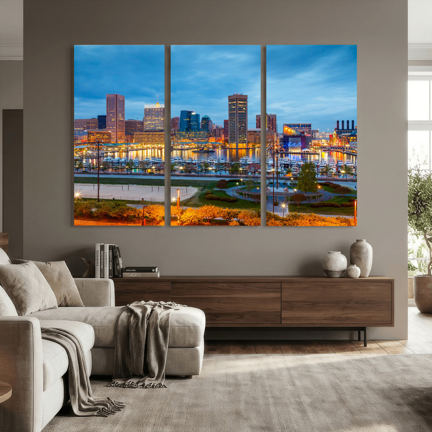 78635089-MGV-CV-36X24 - Baltimore Skyline Wall Art Canvas Print, Baltimore Downtown Night Cityscape Print for Modern Urban Wall Decor