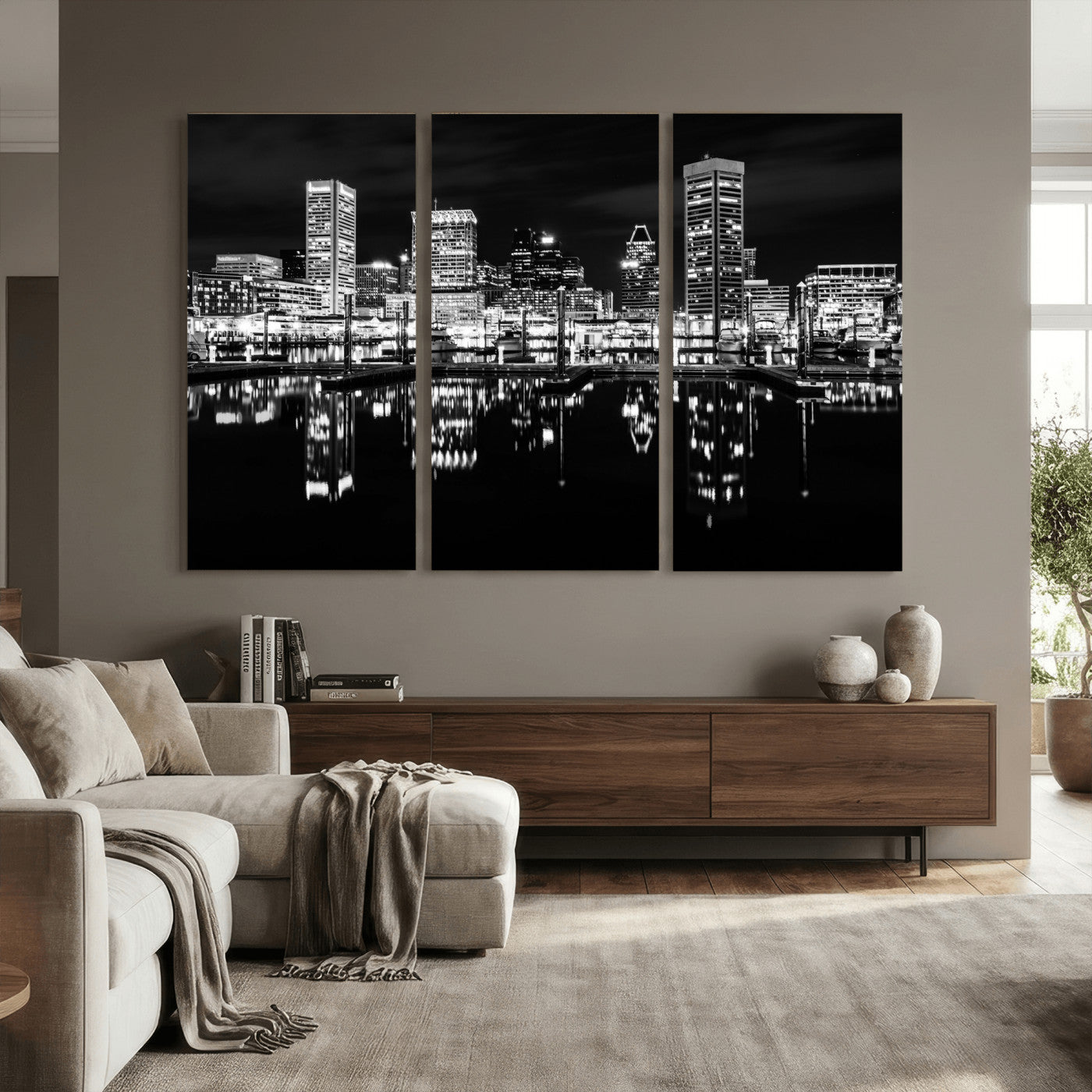 69187681-MGV-CV-36X24 - Baltimore Skyline Wall Art Canvas Print, Baltimore Downtown Night Cityscape Print for Modern Urban Wall Decor