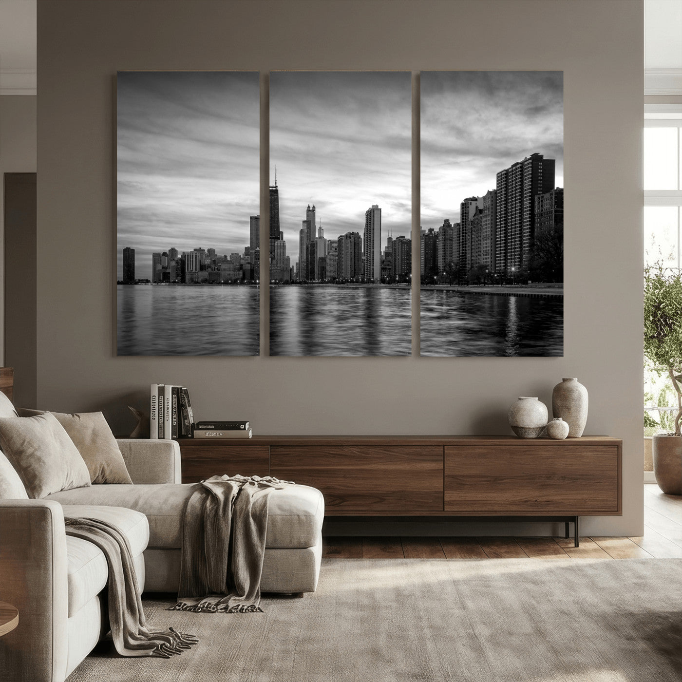 74552581-MGV-CV-36X24 - Chicago Wall Art Canvas Print, Chicago City Downtown Night Cityscape Print for Modern Urban Wall Decor