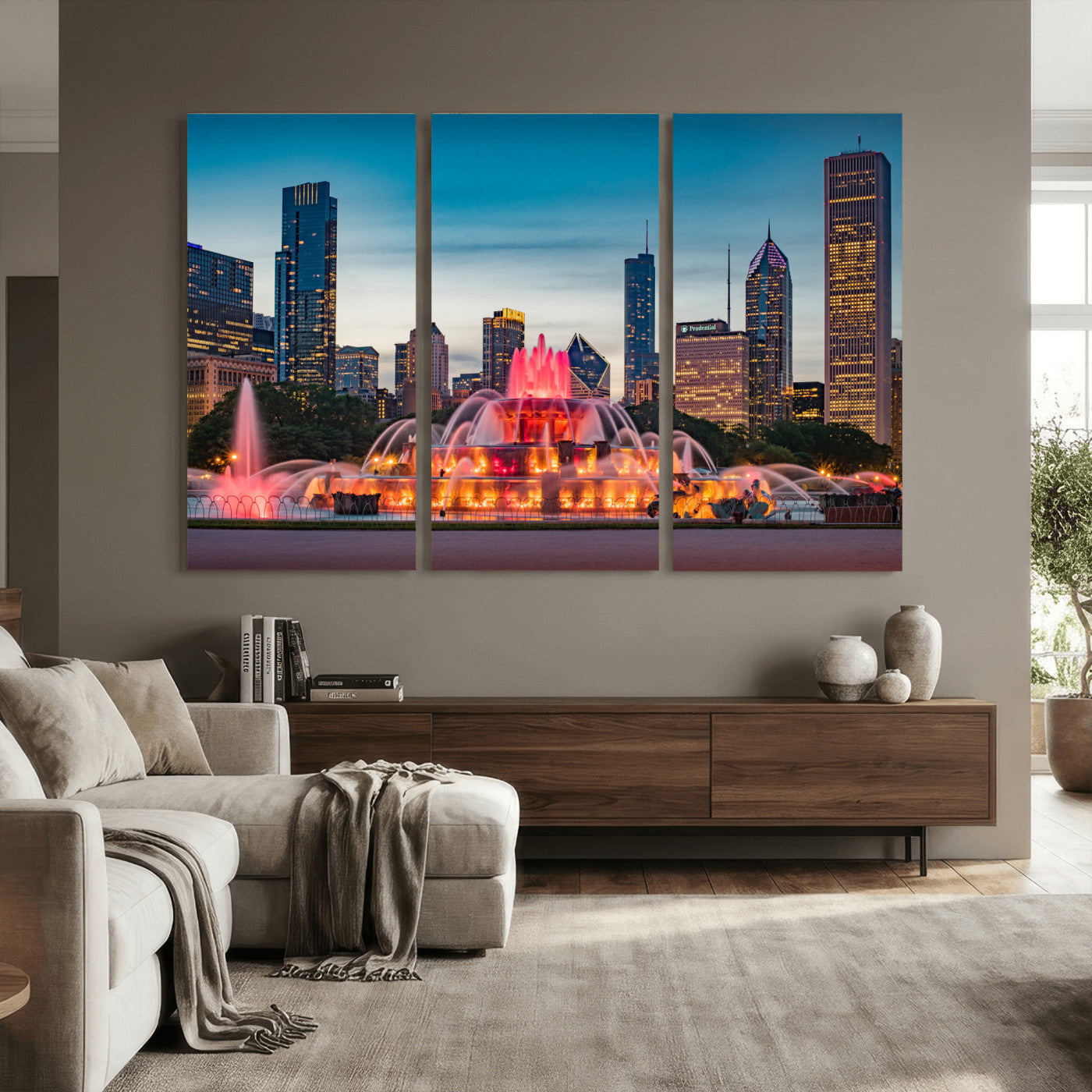 46805285-MGV-CV-36X24 - Chicago Wall Art Canvas Print, Chicago City Downtown Night Cityscape Print for Modern Urban Wall Decor
