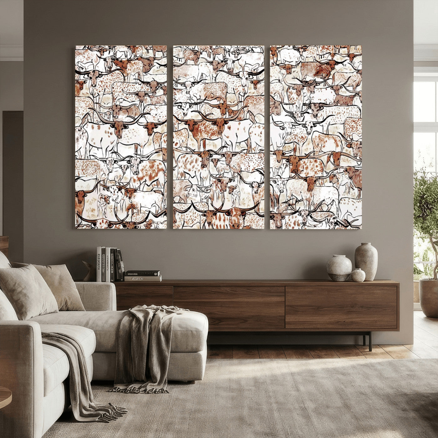 71869761-MGV-CV-36X24 - Farmhouse Animals Wall Art Canvas Print - Abstract Farm Animal Drawing Mid-Century Wall Art for Cabin Decor